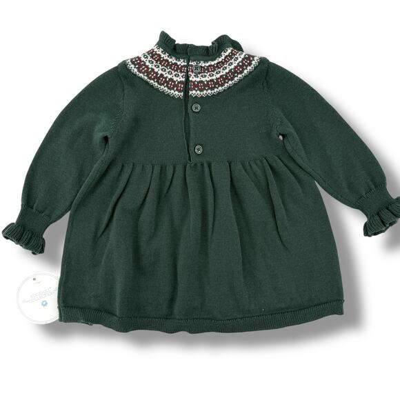 Edgehill Collection Knit Sweater Dress Baby Girls Size Newborn Green Fair Isle - Picture 3 of 4